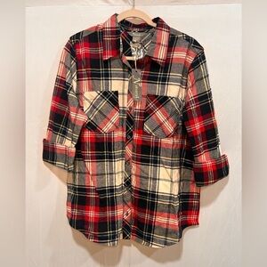 Natural Reflections Women's Plaid Button Down Shirt - Red, Black, Cream